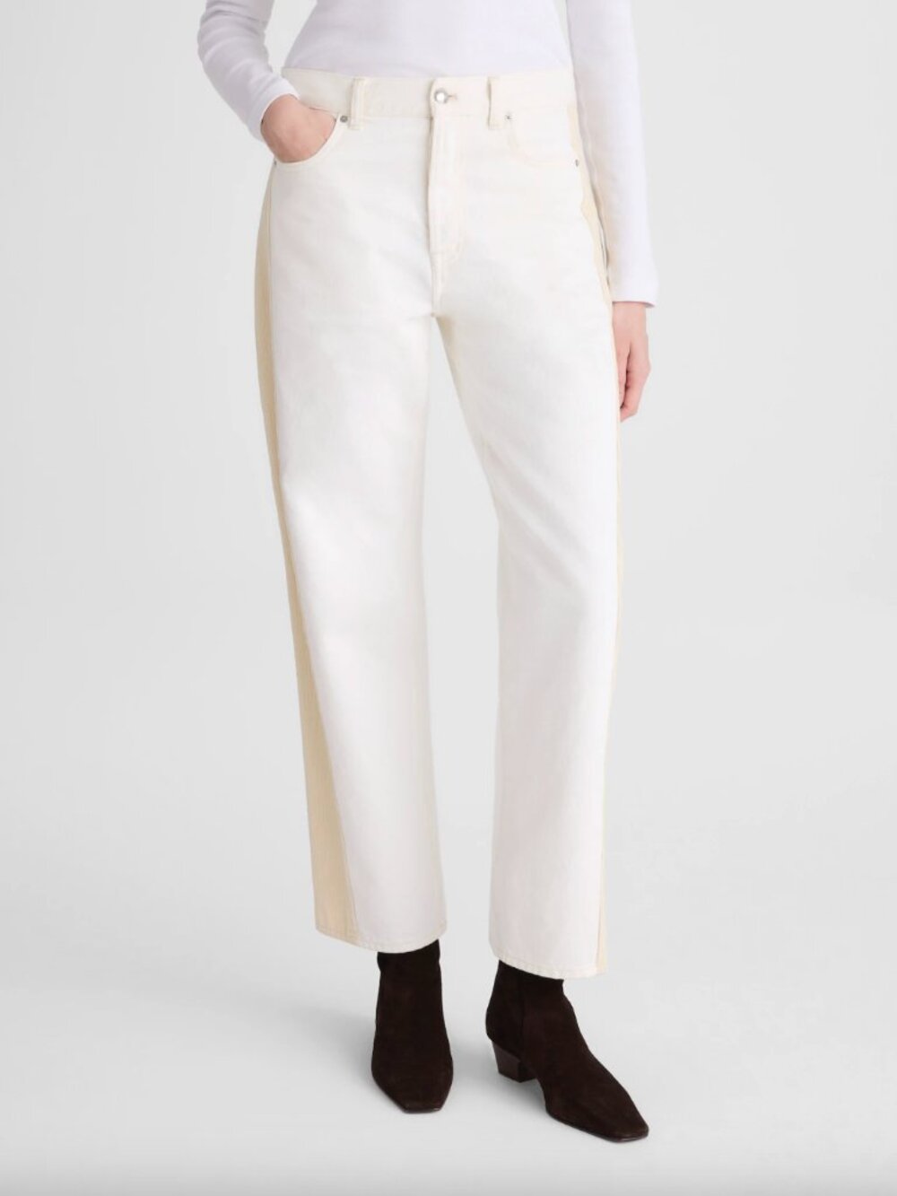 MADEWELL Pieced Barrel Leg Jeans White Corduroy Stripe Size 27